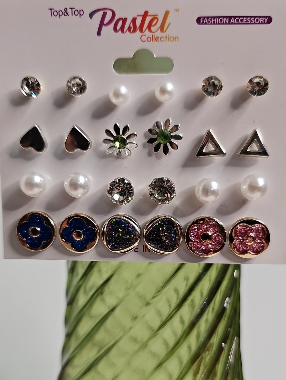 Women's Mixed Stud Earring Set - Blue, Pink, Silver, White, Green